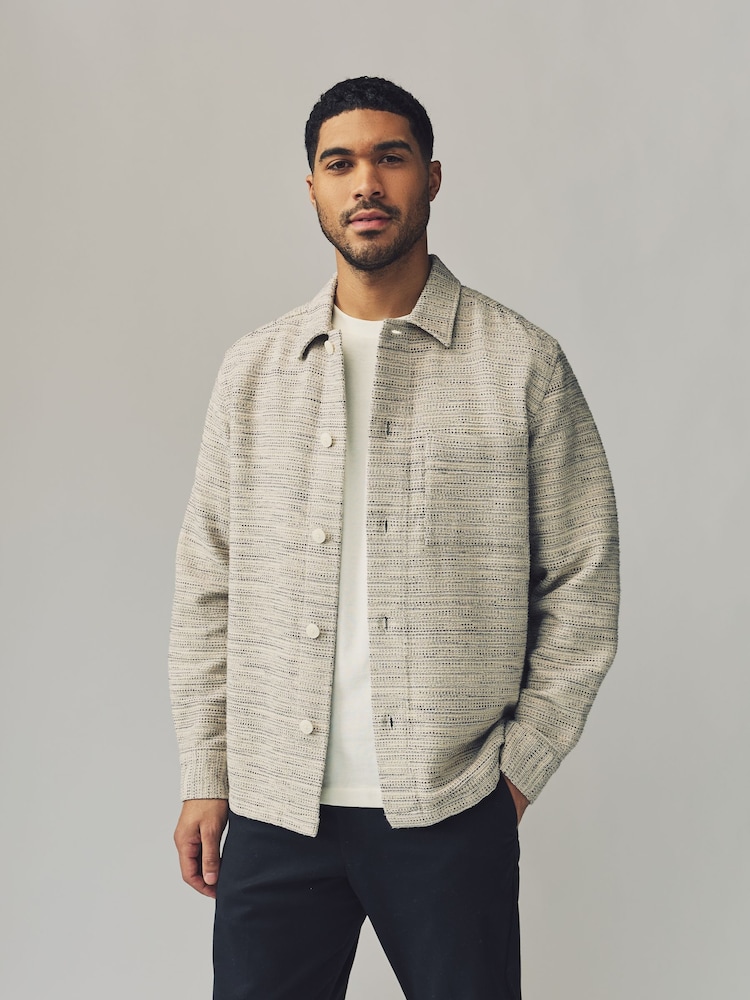 Indigo Blue 100% Cotton Textured Pattern Shacket - Image 1 of 10 Indigo Blue 100% Cotton Textured Pattern Shacket - Image 1 of 10