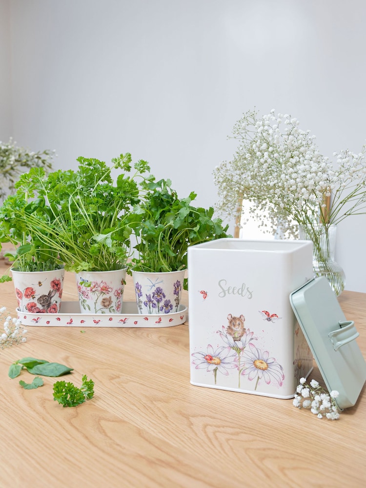 Wrendale Natural Seed Tin, Herb Pots and Tray Set - Image 1 of 3