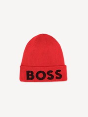 BOSS Red Knitted Logo Beanie 100% Cotton Hat - Image 1 of 4