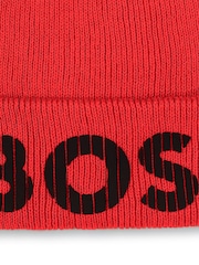 BOSS Red Knitted Logo Beanie 100% Cotton Hat - Image 4 of 4