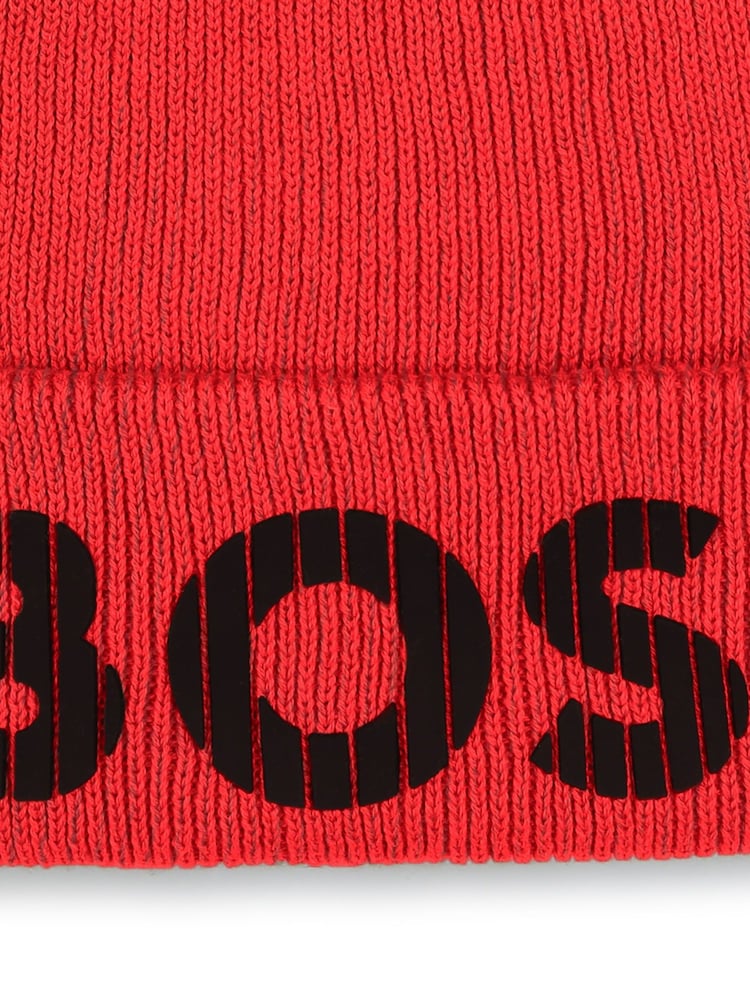 BOSS Red Knitted Logo Beanie 100% Cotton Hat - Image 4 of 4