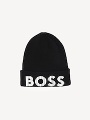 BOSS Black Knitted Logo Beanie 100% Cotton Hat - Image 1 of 3