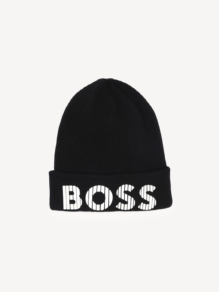 BOSS Black Knitted Logo Beanie 100% Cotton Hat - Image 1 of 3