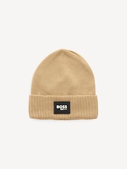 BOSS Natural Knitted Logo Beanie Hat - Image 1 of 3
