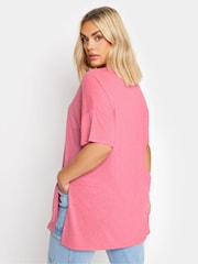 Yours Curve Pink Oversize Side Split Linen Look T-Shirt - Image 3 of 5