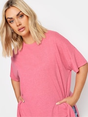 Yours Curve Pink Oversize Side Split Linen Look T-Shirt - Image 4 of 5