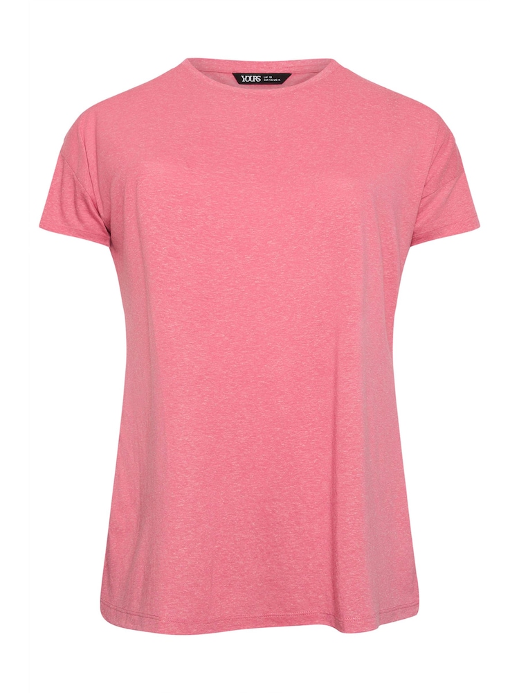 Yours Curve Pink Oversize Side Split Linen Look T-Shirt - Image 5 of 5