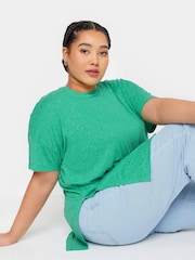 Yours Curve Green Oversize Side Split Linen Look T-Shirt - Image 3 of 5