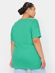 Yours Curve Green Oversize Side Split Linen Look T-Shirt - Image 4 of 5