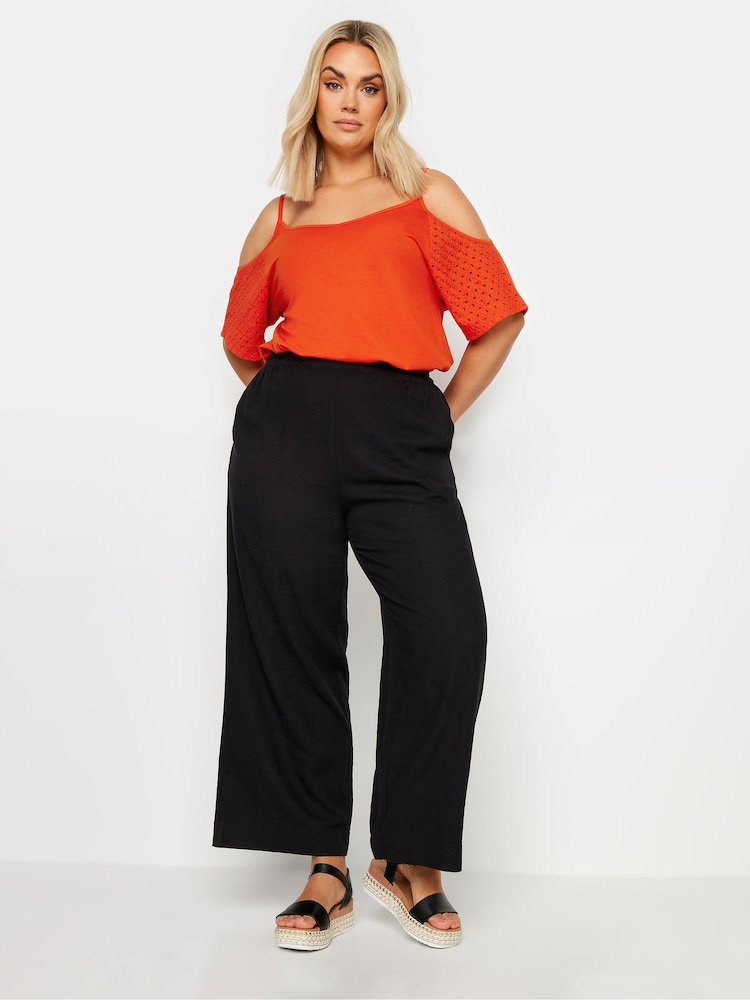 Yours Curve Orange Cold Shoulder Anglaise Sleeve Top - Image 2 of 5
