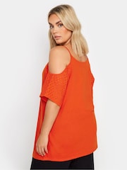 Yours Curve Orange Cold Shoulder Anglaise Sleeve Top - Image 3 of 5