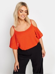 Yours Curve Orange Cold Shoulder Anglaise Sleeve Top - Image 4 of 5