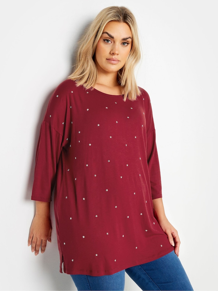 Yours Curve Red Star Embellished Swing Top - Image 1 of 5