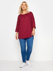 Yours Curve Red Star Embellished Swing Top - Image 2 of 5