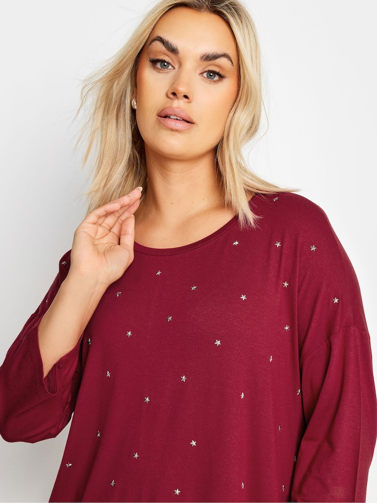 Yours Curve Red Star Embellished Swing Top - Image 4 of 5