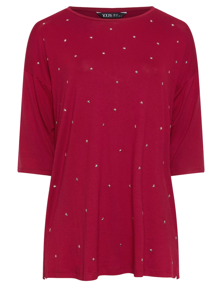 Yours Curve Red Star Embellished Swing Top - Image 5 of 5