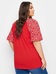 Yours Curve Red Anglaise Sleeve 100% Cotton T-Shirt - Image 3 of 5