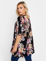Yours Curve Black & Pink Floral Print Swing Top - Image 3 of 5