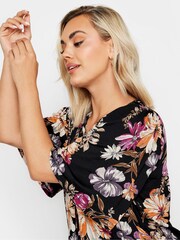 Yours Curve Black & Pink Floral Print Swing Top - Image 4 of 5