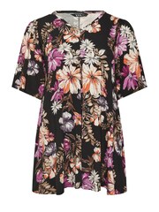 Yours Curve Black & Pink Floral Print Swing Top - Image 5 of 5