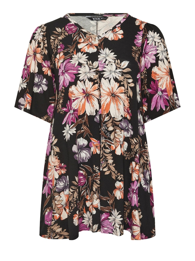 Yours Curve Black & Pink Floral Print Swing Top - Image 5 of 5