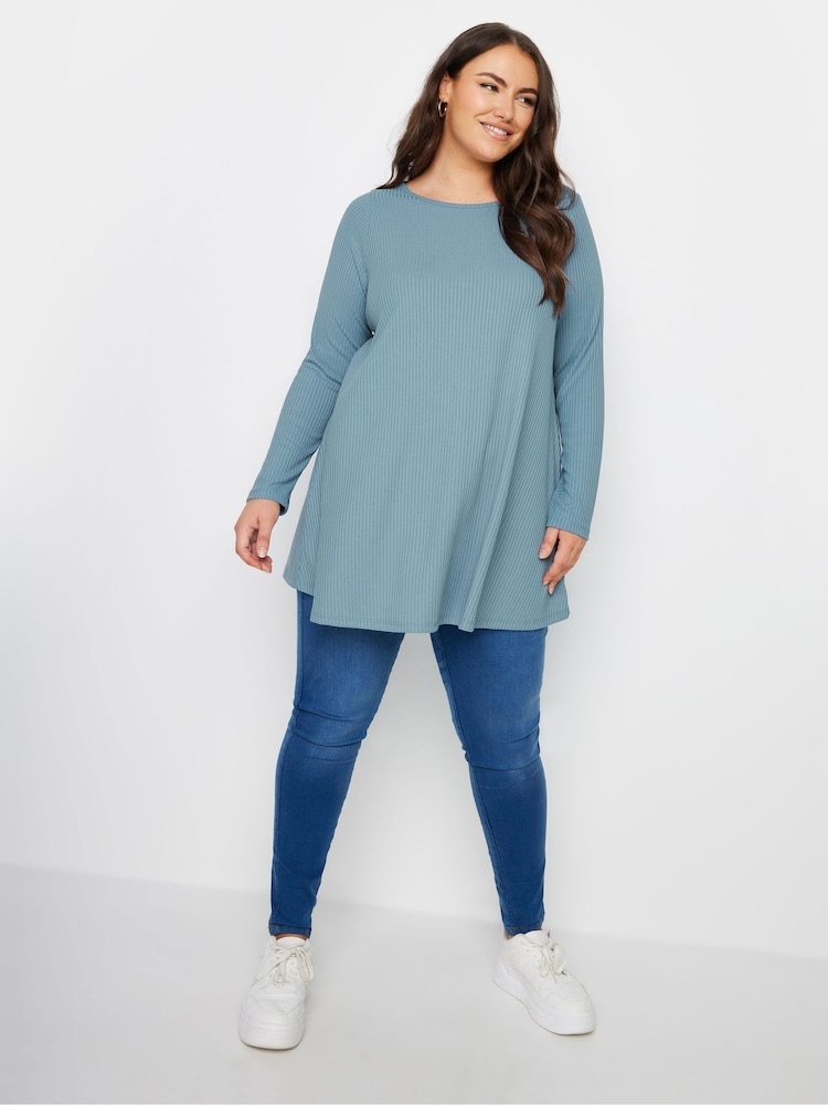 Yours Curve Green Ribbed Swing Top - Image 2 of 5