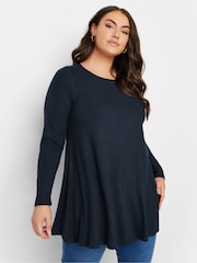Yours Curve Blue Dark Ribbed Swing Top - Image 1 of 5