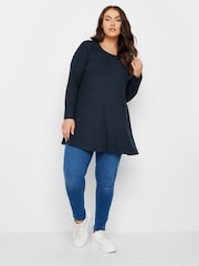 Yours Curve Blue Dark Ribbed Swing Top - Image 2 of 5