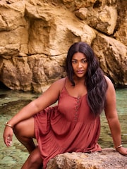 برتقالي - Yours Curve Tiered Crinkle Vest Top - صورة 1 من 6