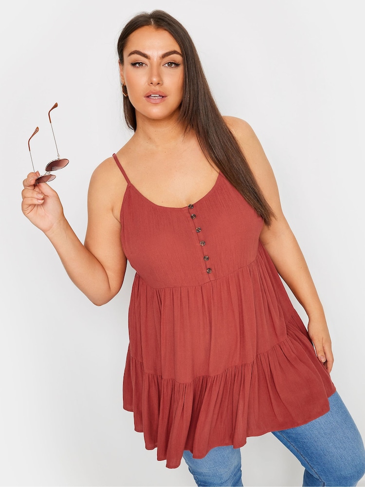 برتقالي - Yours Curve Tiered Crinkle Vest Top - صورة 2 من 6