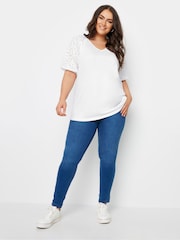 Yours Curve White Anglaise Sleeve 100% Cotton T-Shirt - Image 2 of 5