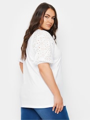 Yours Curve White Anglaise Sleeve 100% Cotton T-Shirt - Image 3 of 5