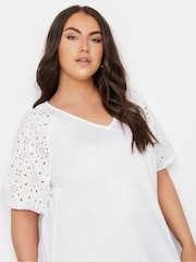 Yours Curve White Anglaise Sleeve 100% Cotton T-Shirt - Image 4 of 5