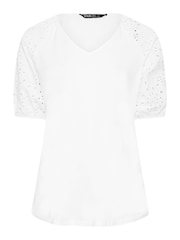Yours Curve White Anglaise Sleeve 100% Cotton T-Shirt - Image 5 of 5