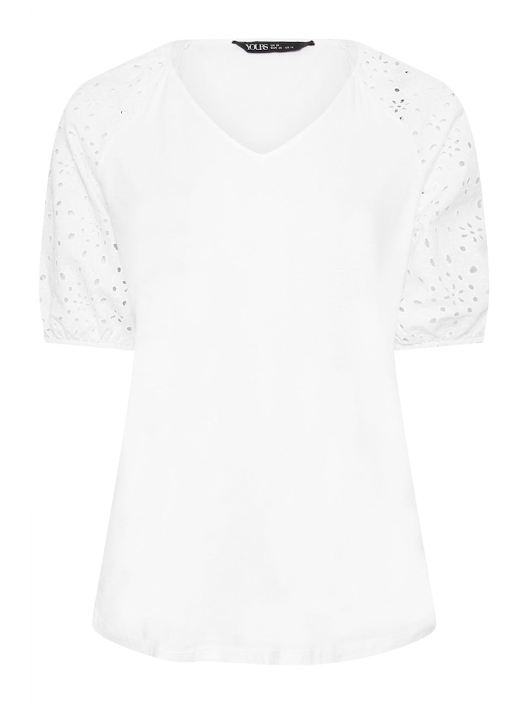 Blanco - Yours Curve Anglaise Sleeve 100% Cotton T-Shirt - Imagen 5 de 5 Blanco - Yours Curve Anglaise Sleeve 100% Cotton T-Shirt - Imagen 5 de 5