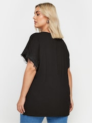 Yours Curve Black Light Lace Detailed T-Shirt - Image 3 of 5