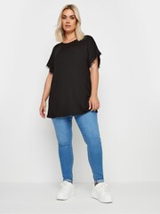 Yours Curve Black Light Lace Detailed T-Shirt - Image 4 of 5