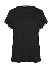 Yours Curve Black Light Lace Detailed T-Shirt - Image 5 of 5