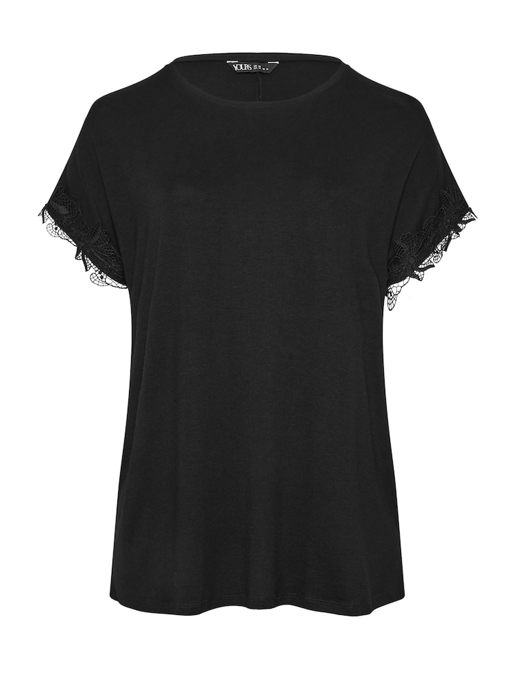 Yours Curve Black Light Lace Detailed T-Shirt - Image 5 of 5