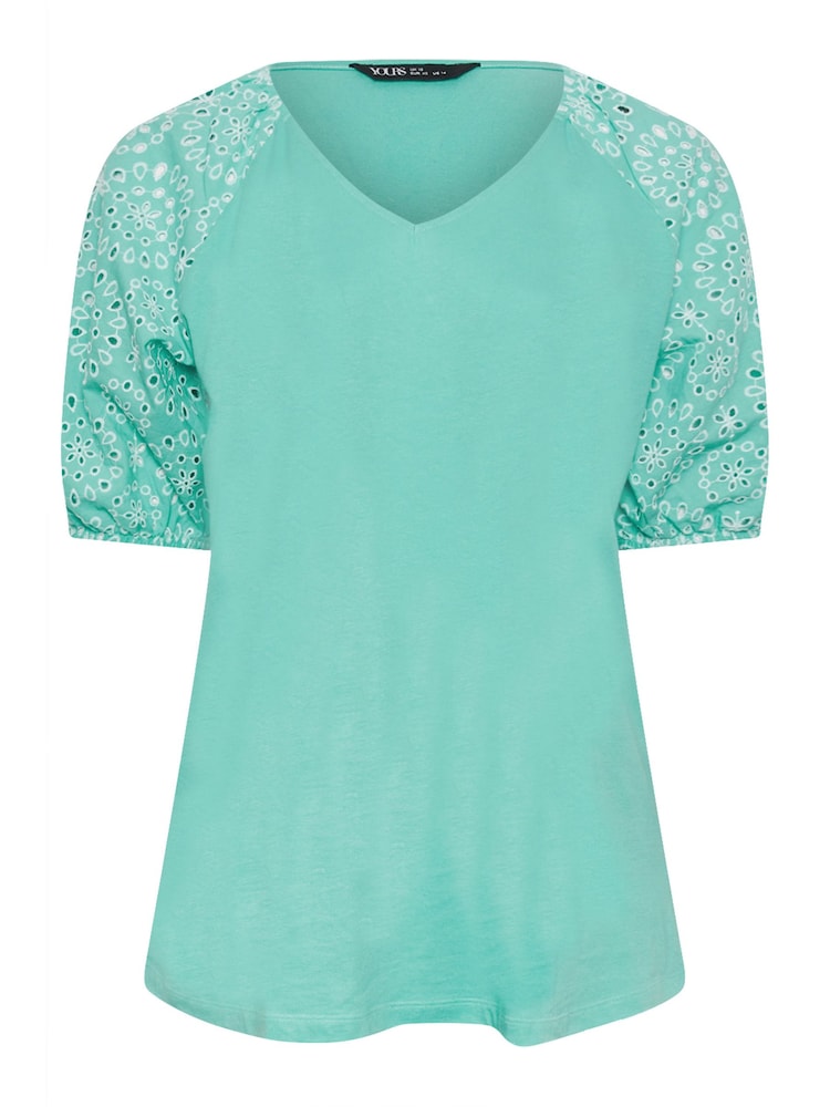 Azul - Yours Curve Anglaise Sleeve 100% Cotton T-Shirt - Imagen 5 de 5 Azul - Yours Curve Anglaise Sleeve 100% Cotton T-Shirt - Imagen 5 de 5