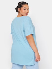 Yours Curve Blue Oversize Side Split Linen Look T-Shirt - Image 3 of 5