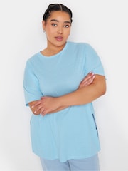 Yours Curve Blue Oversize Side Split Linen Look T-Shirt - Image 4 of 5