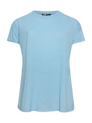 Yours Curve Blue Oversize Side Split Linen Look T-Shirt - Image 5 of 5