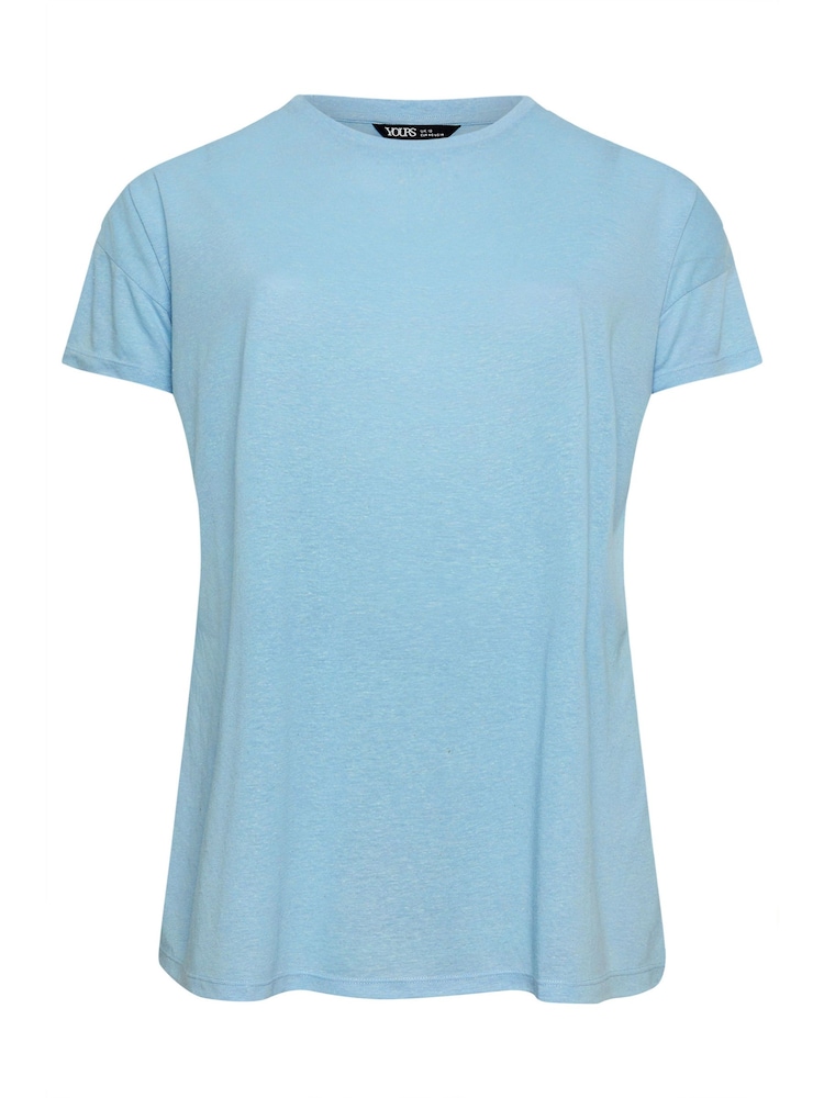 Yours Curve Blue Oversize Side Split Linen Look T-Shirt - Image 5 of 5