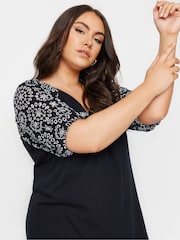 Yours Curve Black Anglaise Sleeve 100% Cotton T-Shirt - Image 4 of 5