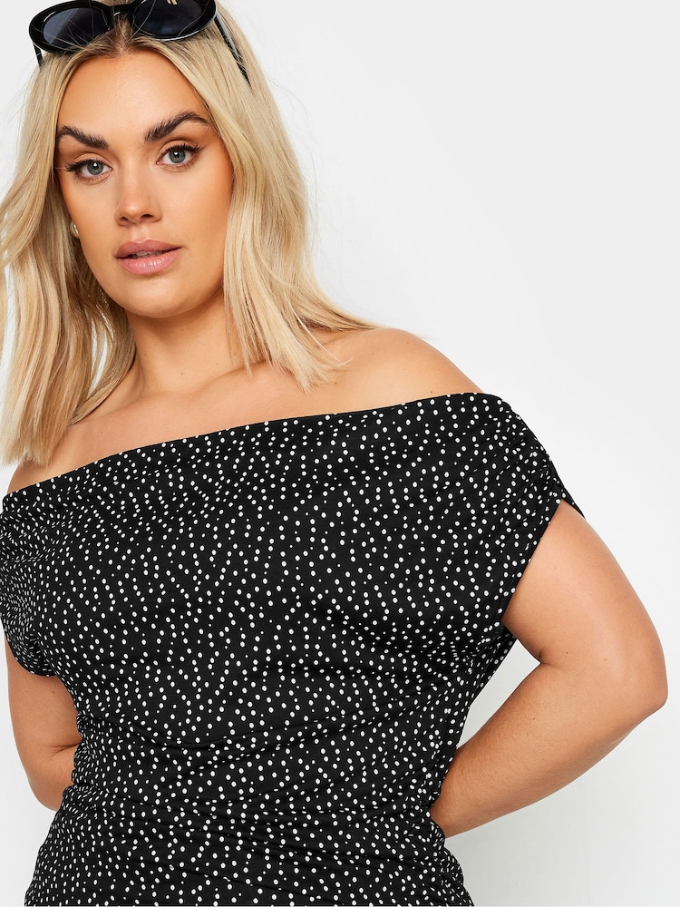 Yours Curve Black Polka Dot Bardot Top - Image 4 of 5