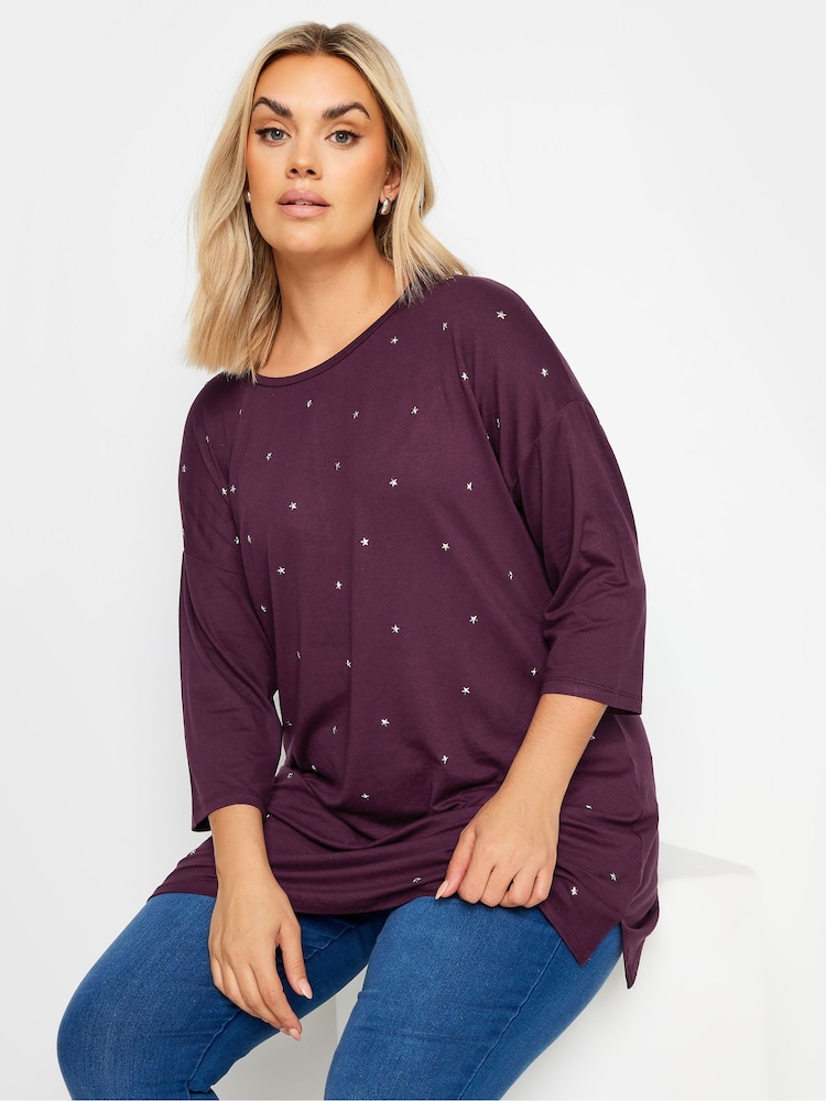 Yours Curve Purple Star Embellished Swing Top - Image 1 of 5
