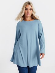 Yours Curve Blue Ribbed Swing Top - Image 1 of 5