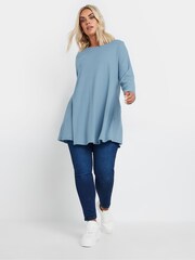 Yours Curve Blue Ribbed Swing Top - Image 2 of 5