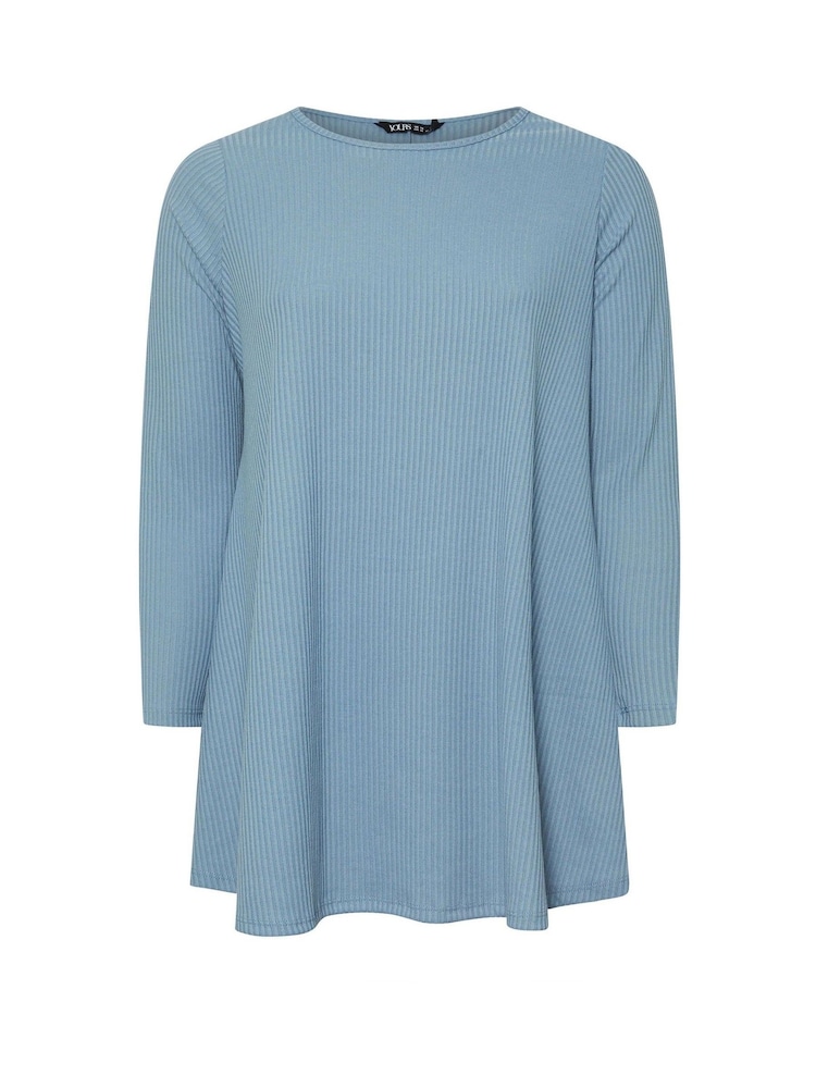 Yours Curve Blue Ribbed Swing Top - Image 5 of 5